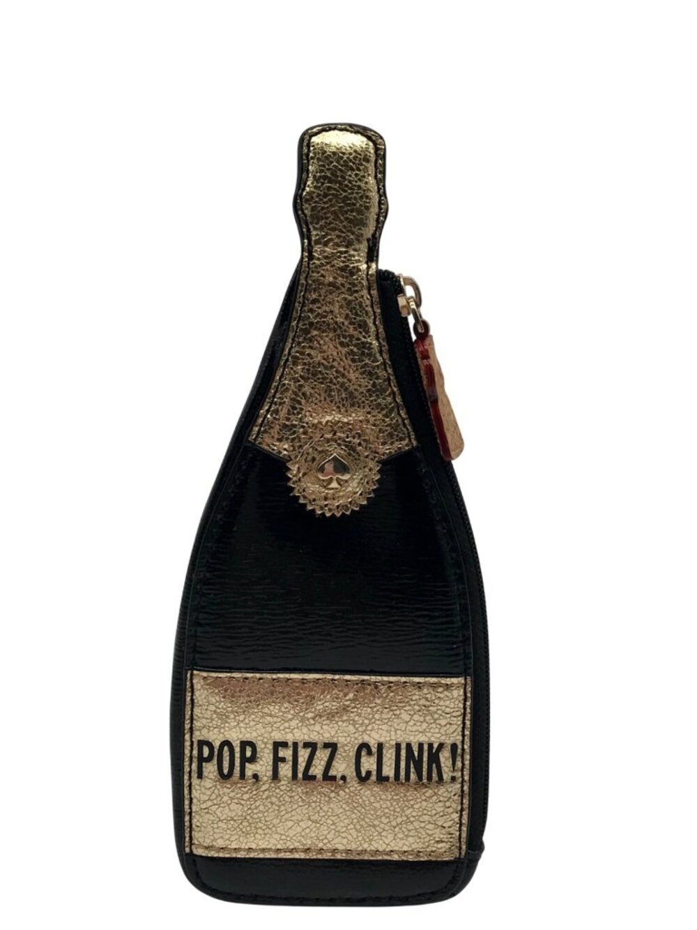 Kate Spade Black and Gold Pop Fizz Clink Champagne Bottle Coin Purse